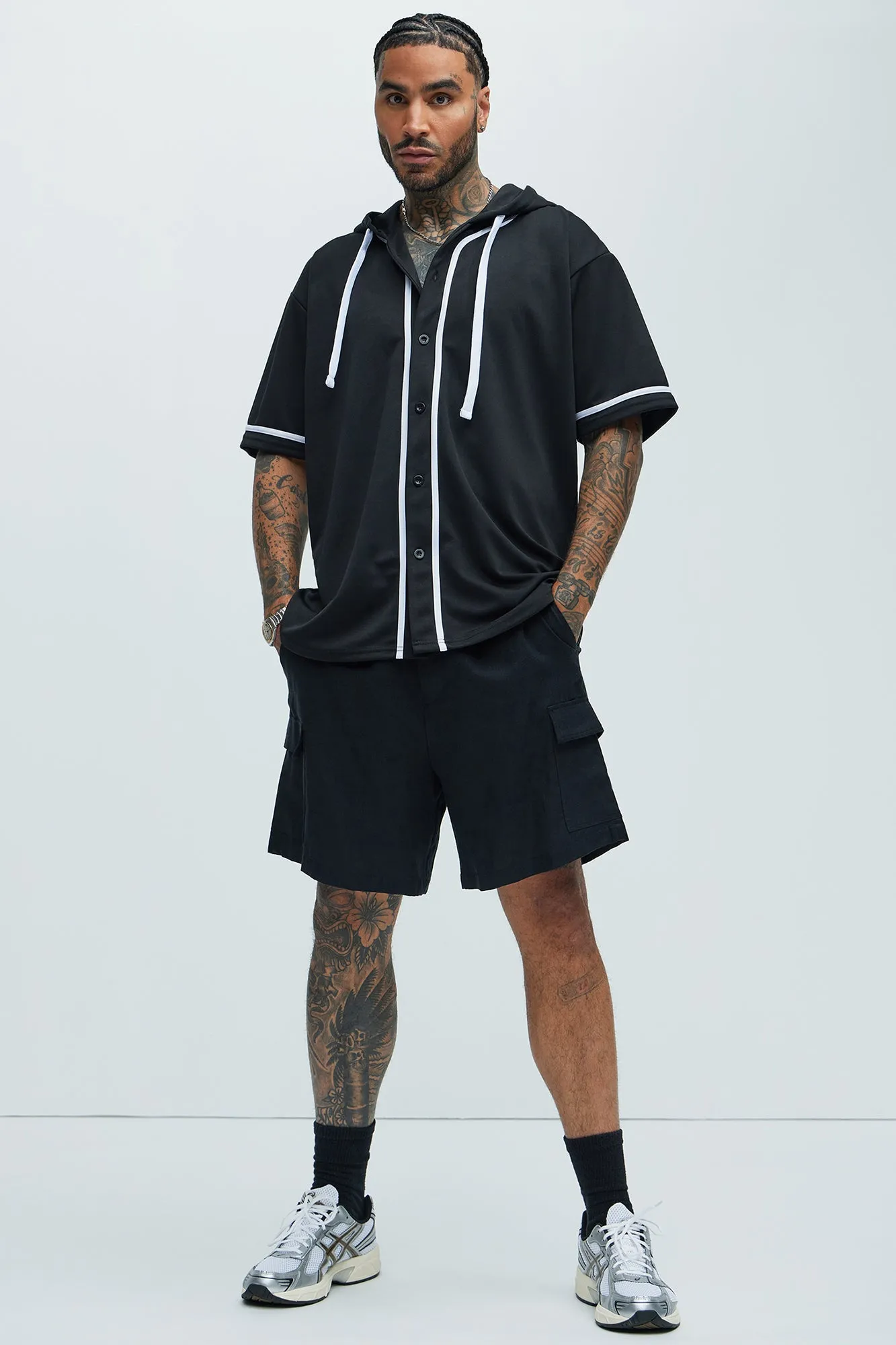 Basic Hooded Baseball Jersey - Black