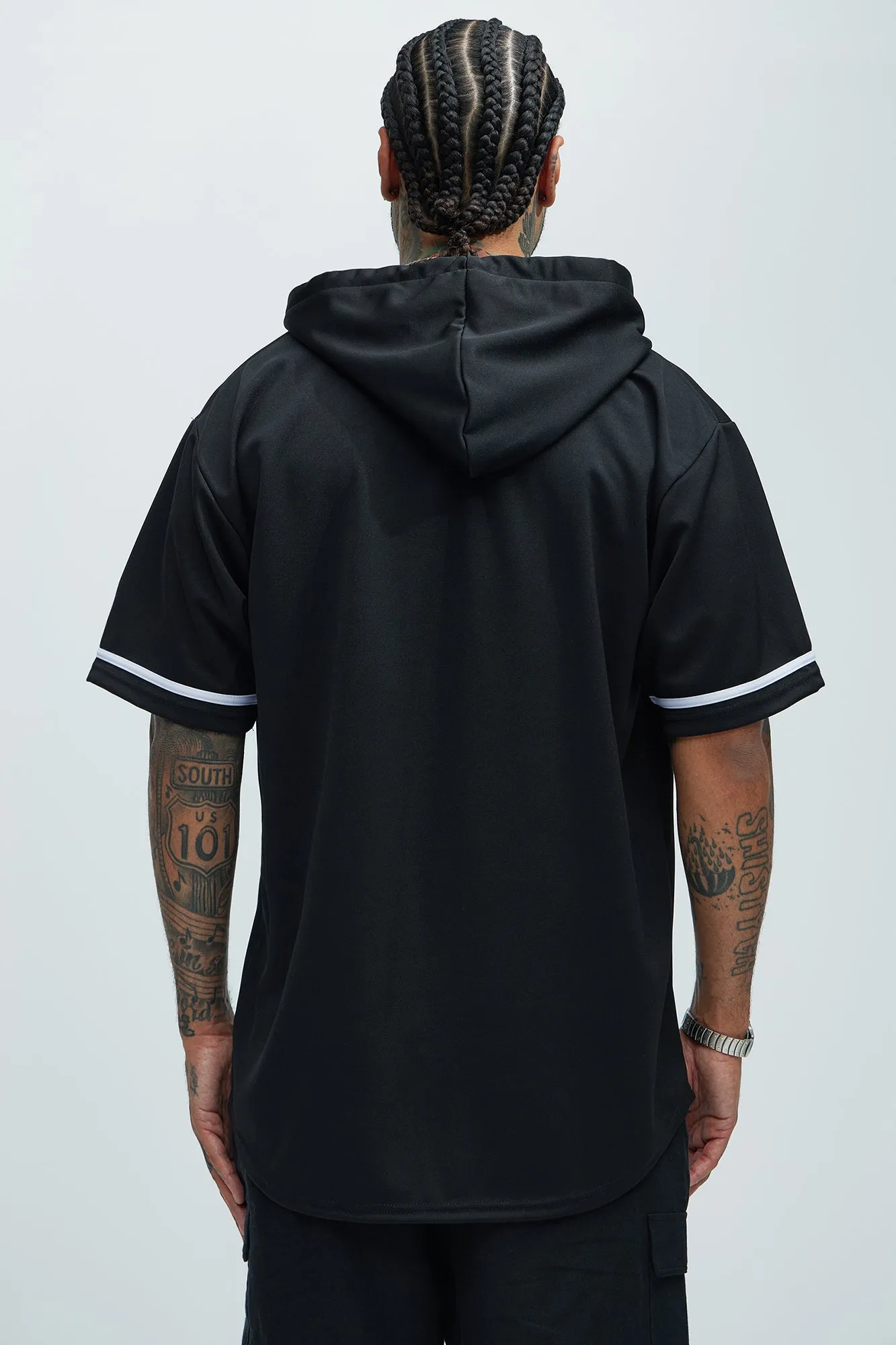 Basic Hooded Baseball Jersey - Black