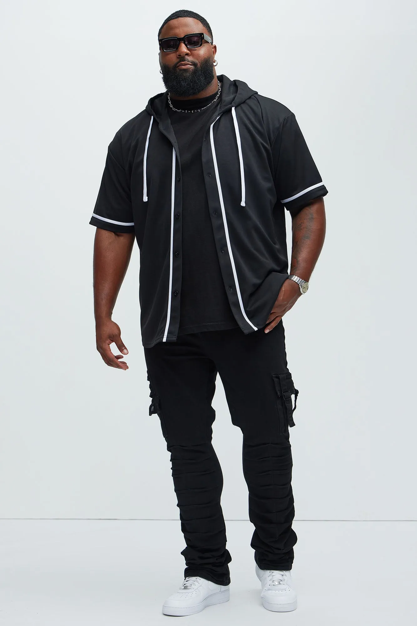 Basic Hooded Baseball Jersey - Black