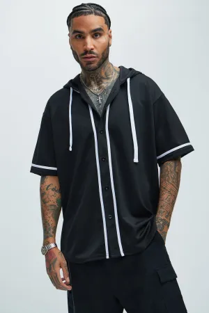 Basic Hooded Baseball Jersey - Black