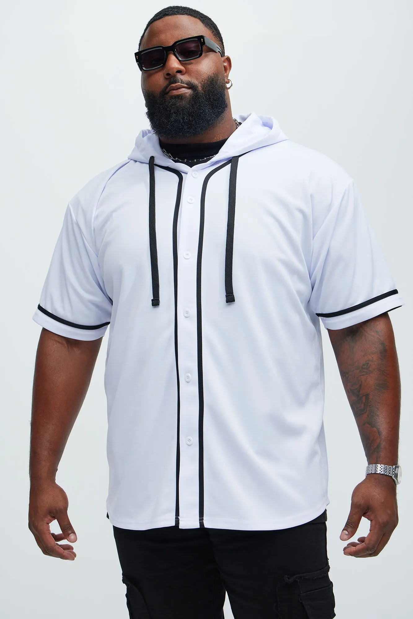Basic Hooded Baseball Jersey - White