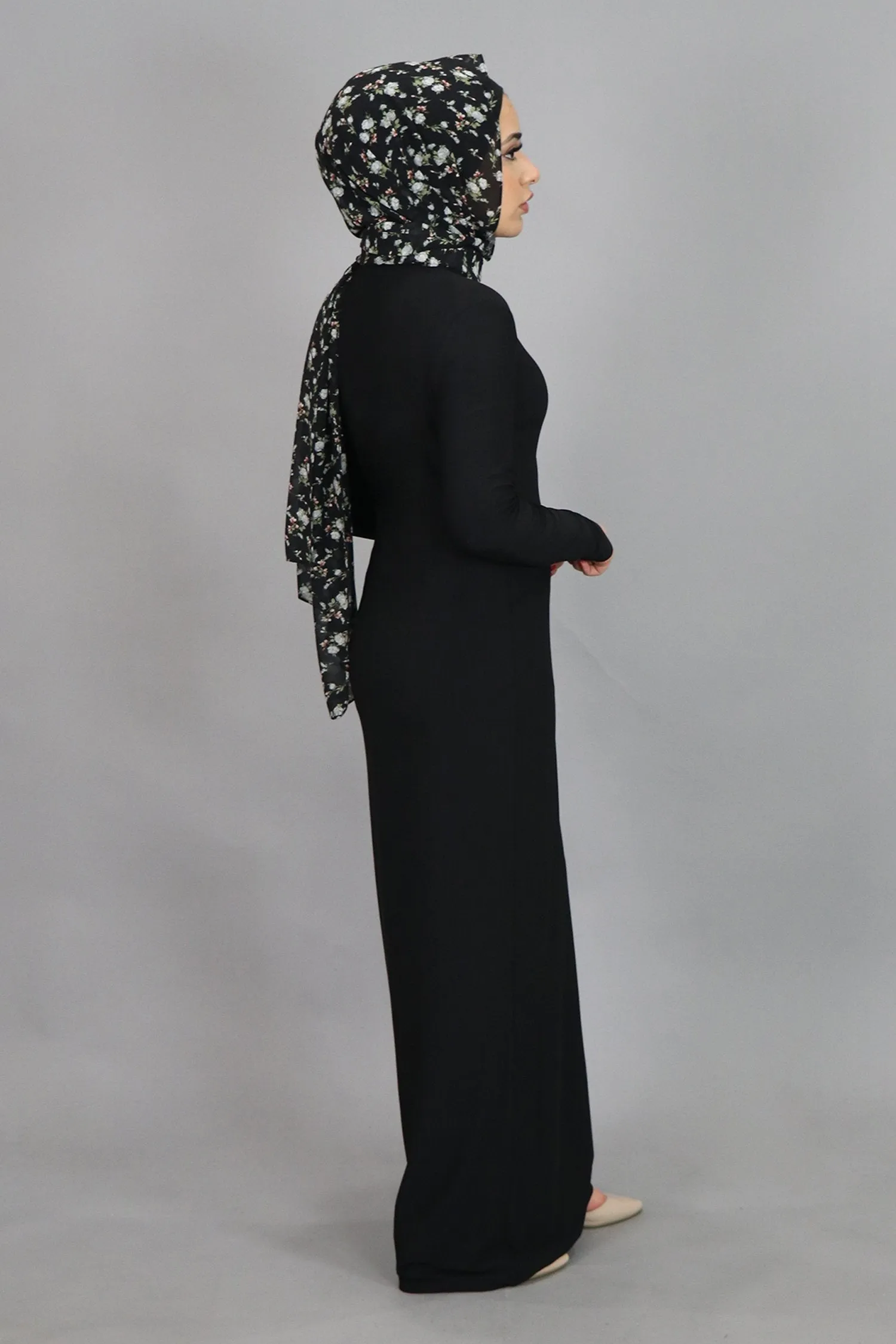 Black Plain Fitted Spandex Maxi Dress