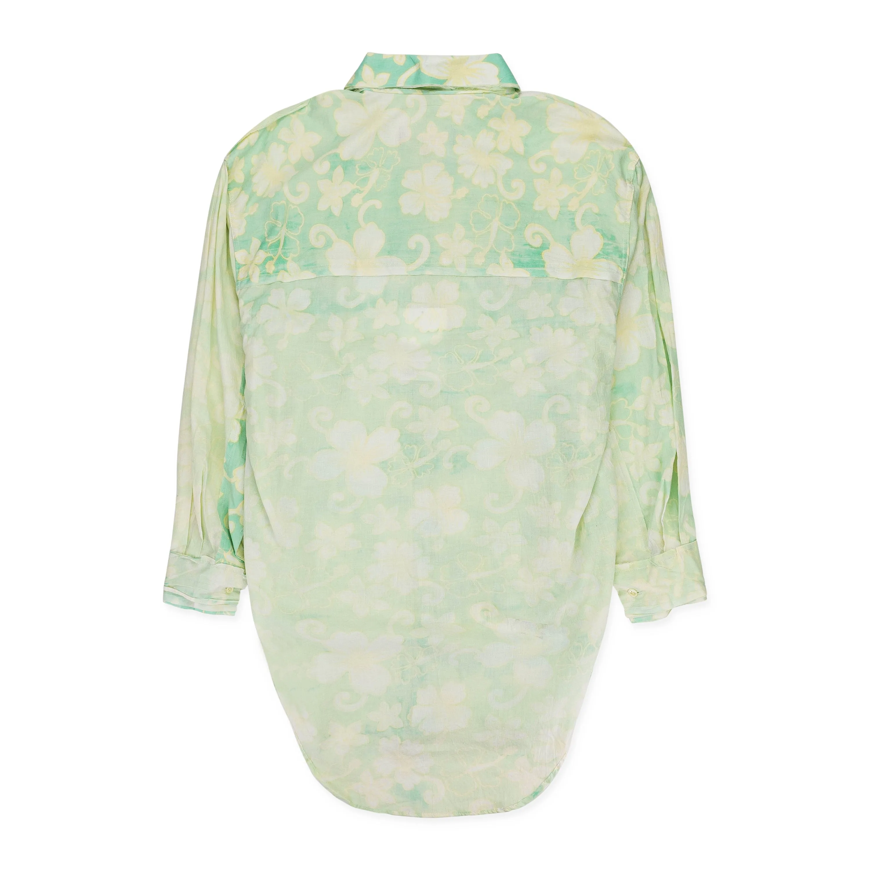 BLUE/WHITE PRINTED AND BLEACHED FLORAL BLOUSE