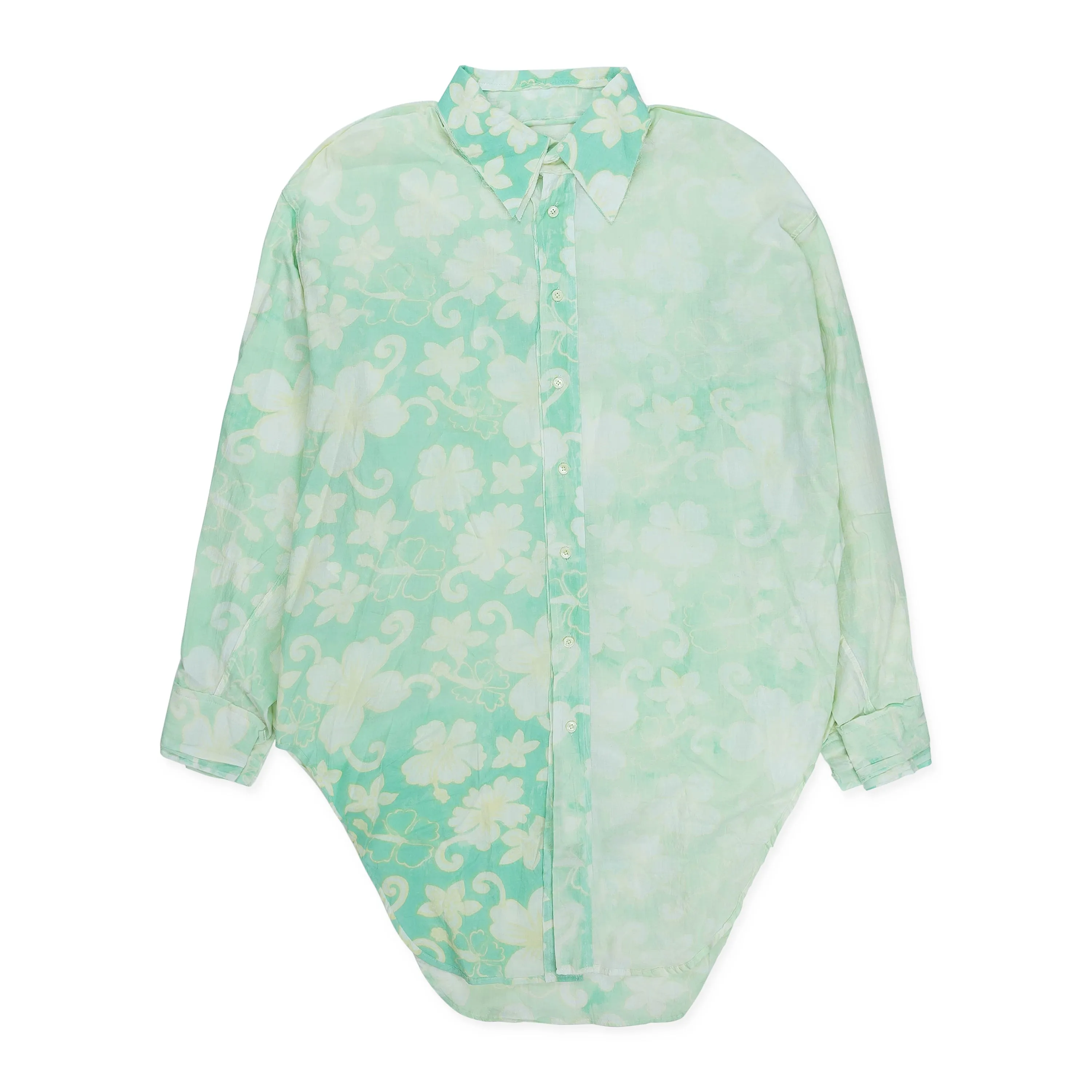 BLUE/WHITE PRINTED AND BLEACHED FLORAL BLOUSE