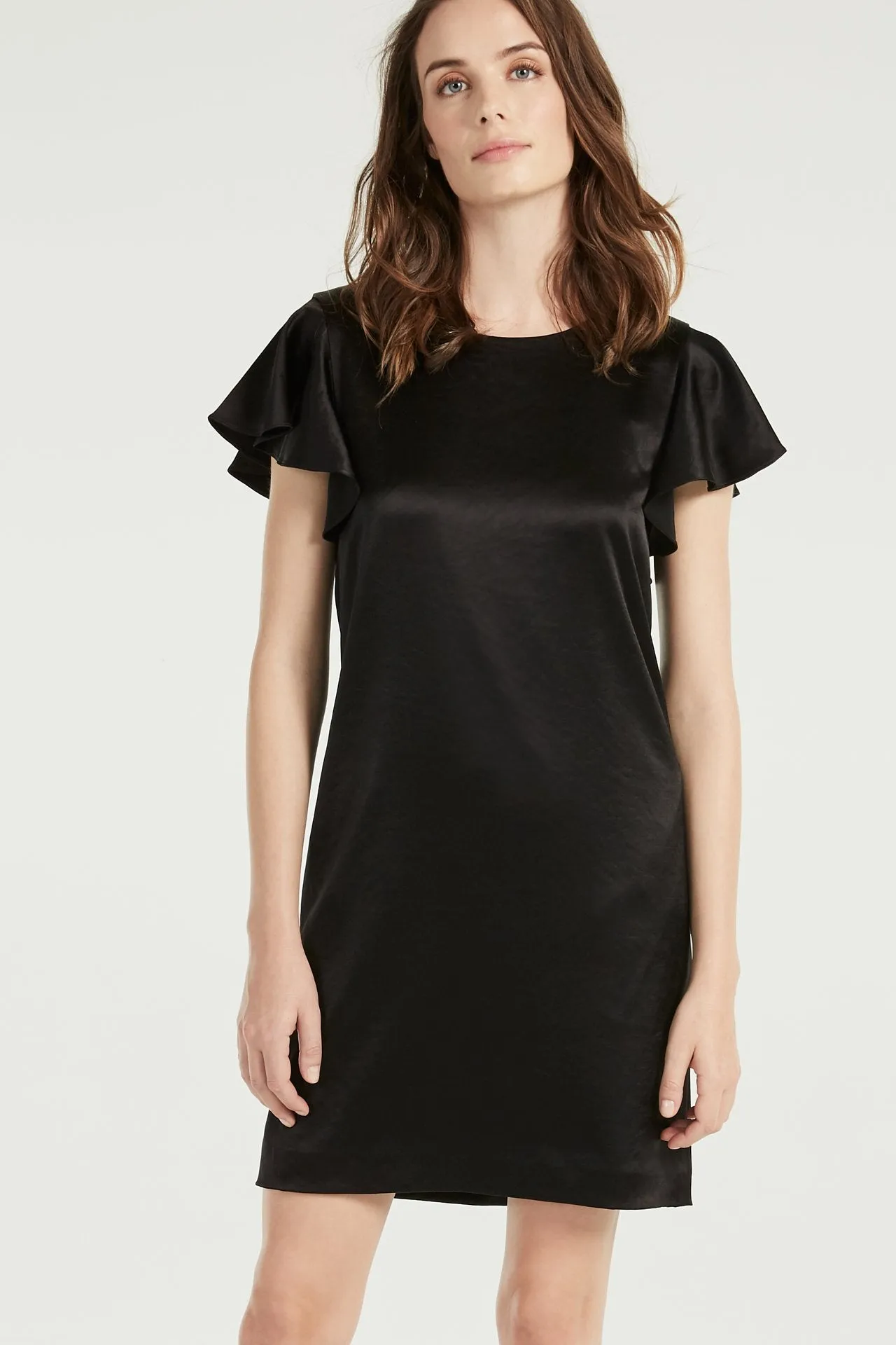 Bryce Hammer Satin Ruffle Sleeve Dress