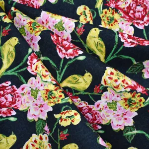 Charlotte Carolina Wren Floral Premium Cotton Charcoal