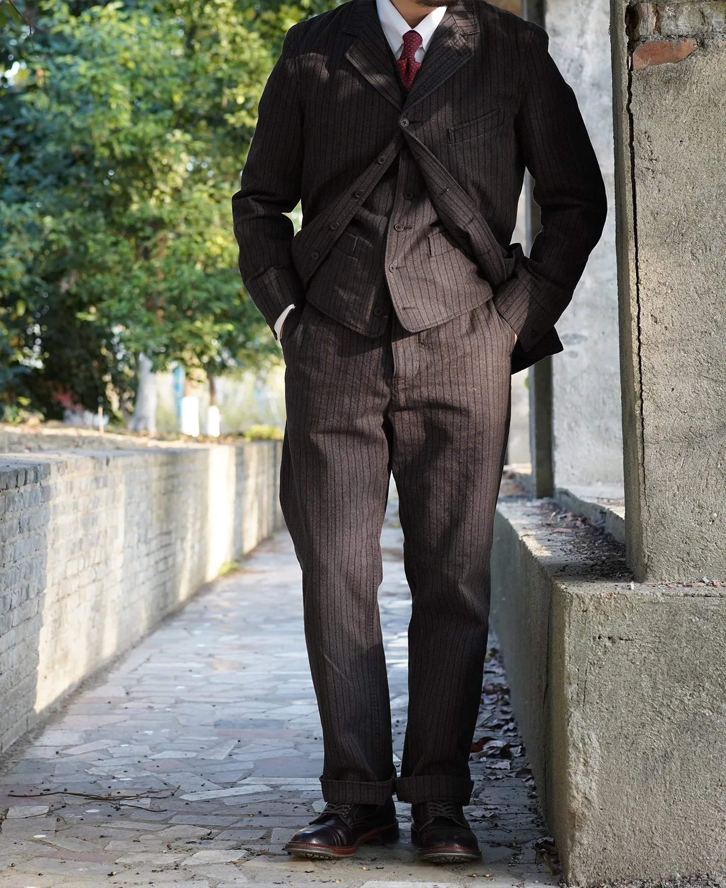 French Salt & Pepper Striped Chambray Work Trousers