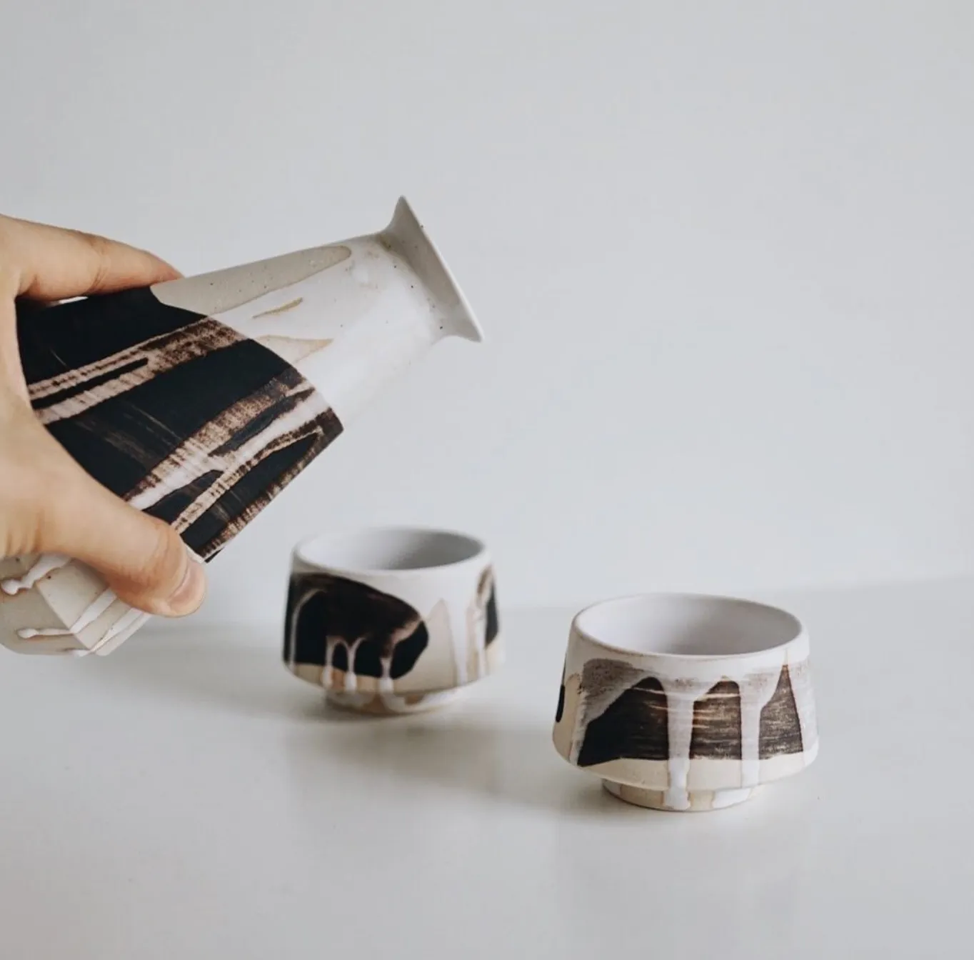Handcrafted Stoneware Brushmark Sake Set