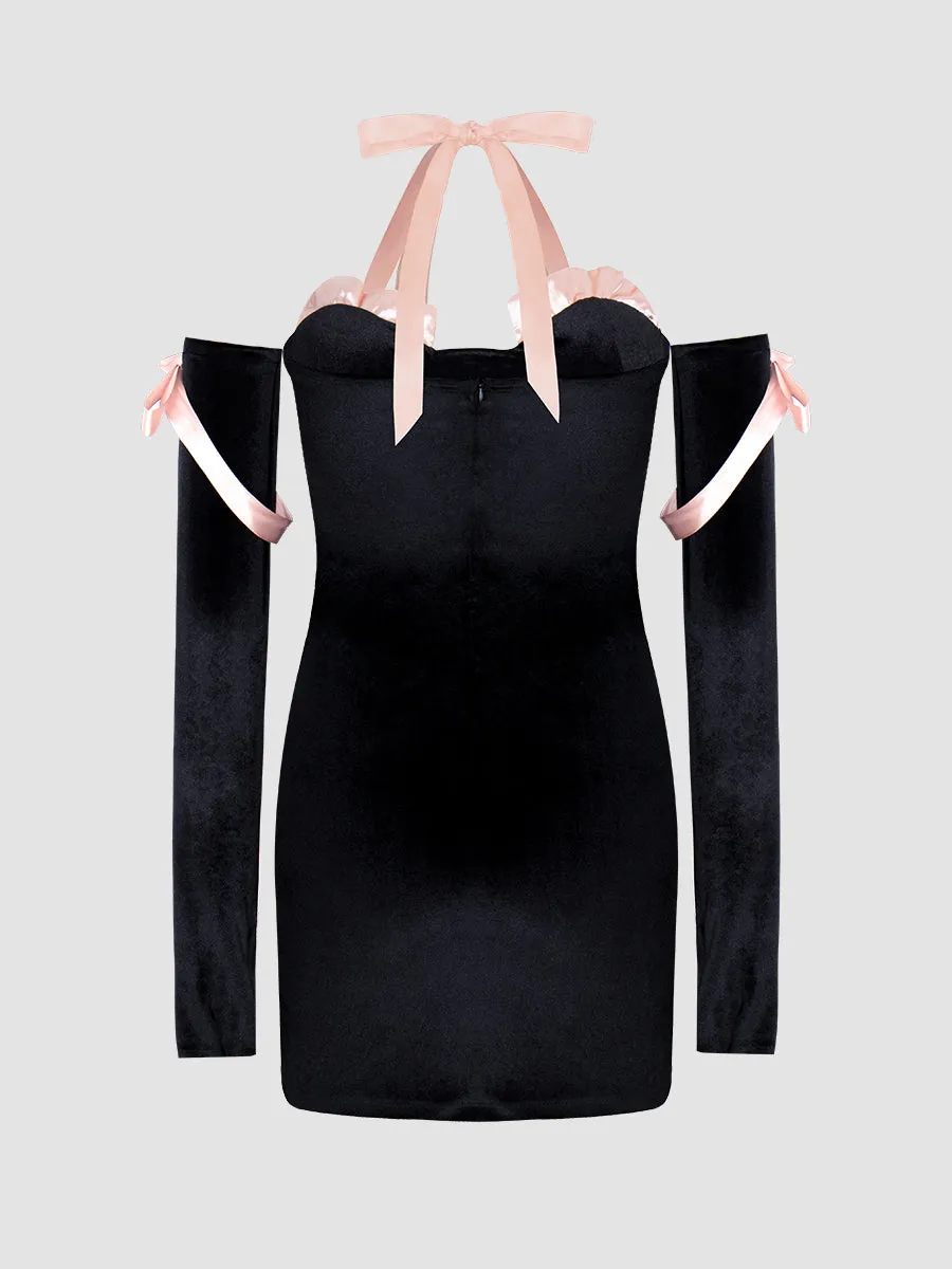 Hanging Velvet Bow Dress with Sleeves