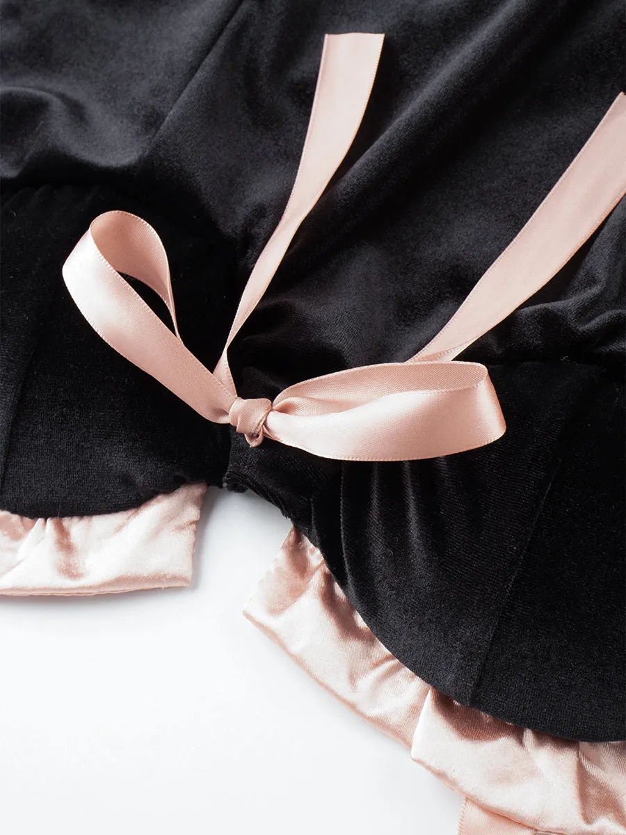 Hanging Velvet Bow Dress with Sleeves