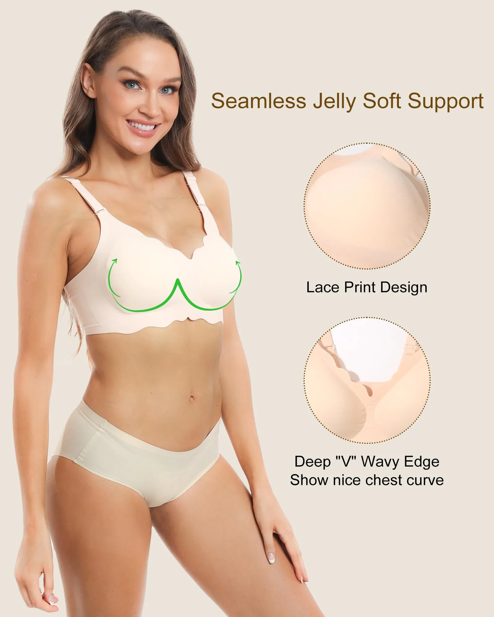HORISUN Womens Wavy Seamless Bras