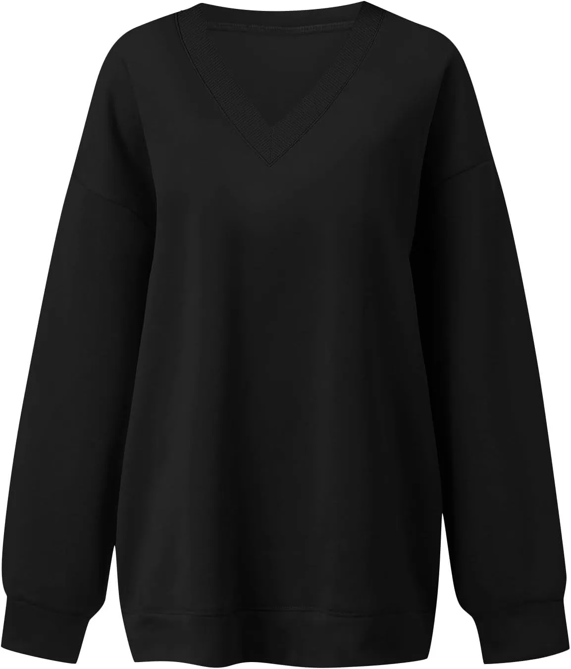Oversized V Neck Sweatshirt Women Casual Fleece Pullover Sweaters Preppy Cute Teen Long Sleeve Sweat Shirts Y2k Tops