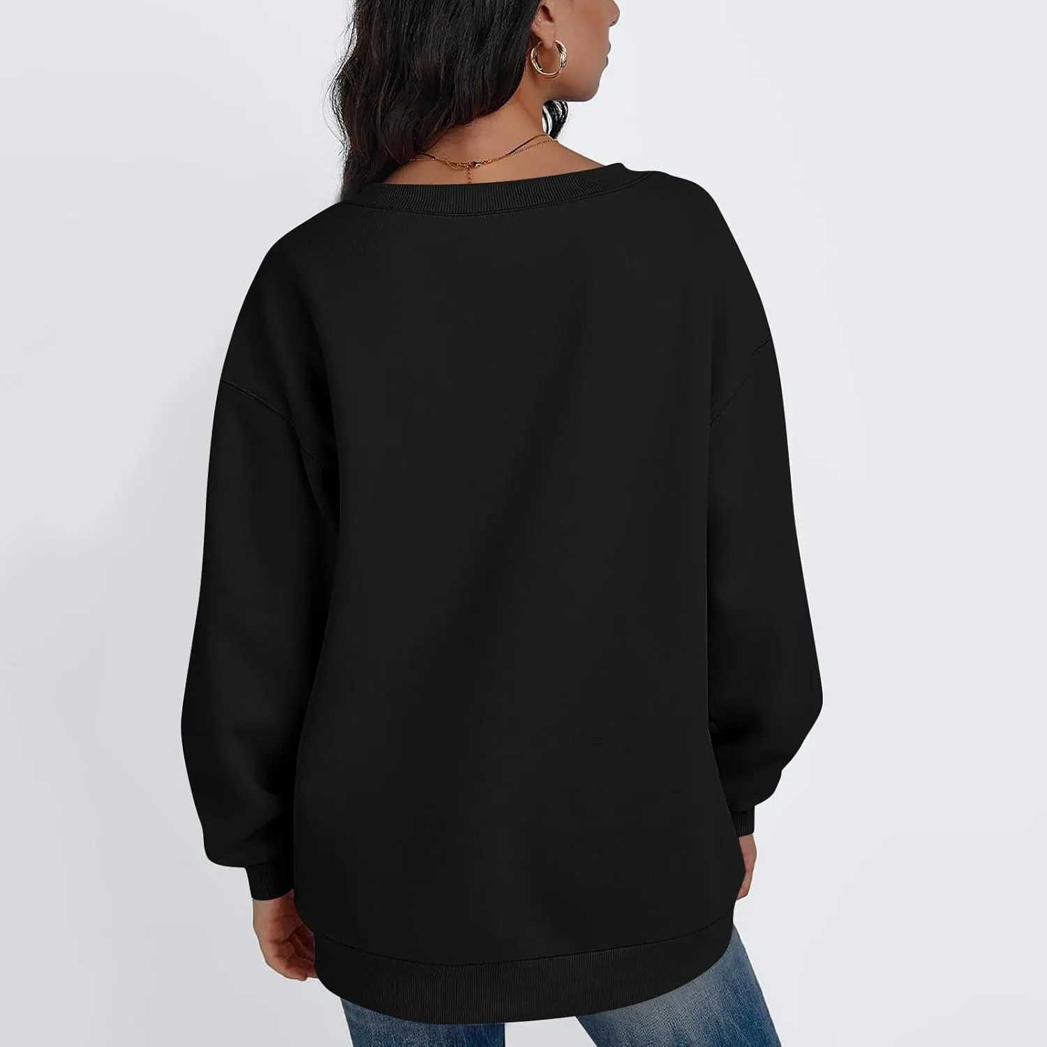 Oversized V Neck Sweatshirt Women Casual Fleece Pullover Sweaters Preppy Cute Teen Long Sleeve Sweat Shirts Y2k Tops