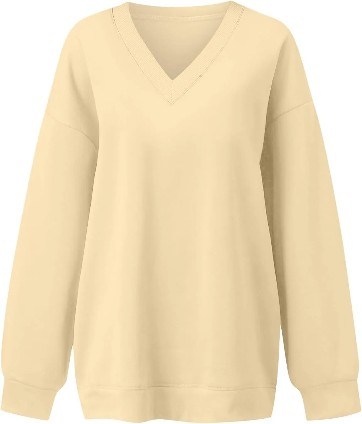 Oversized V Neck Sweatshirt Women Casual Fleece Pullover Sweaters Preppy Cute Teen Long Sleeve Sweat Shirts Y2k Tops
