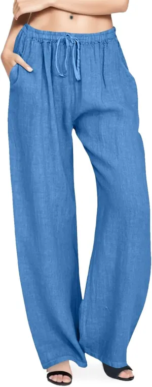 Pants For 2024 Fashion Trendy Women High Waisted Cotton Linen Summer Trouser Elastic Waist Boho Lounge Sweatpants