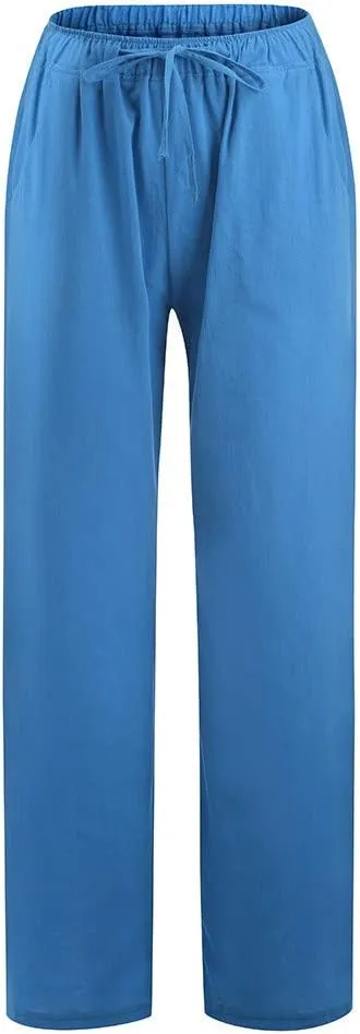 Pants For 2024 Fashion Trendy Women High Waisted Cotton Linen Summer Trouser Elastic Waist Boho Lounge Sweatpants