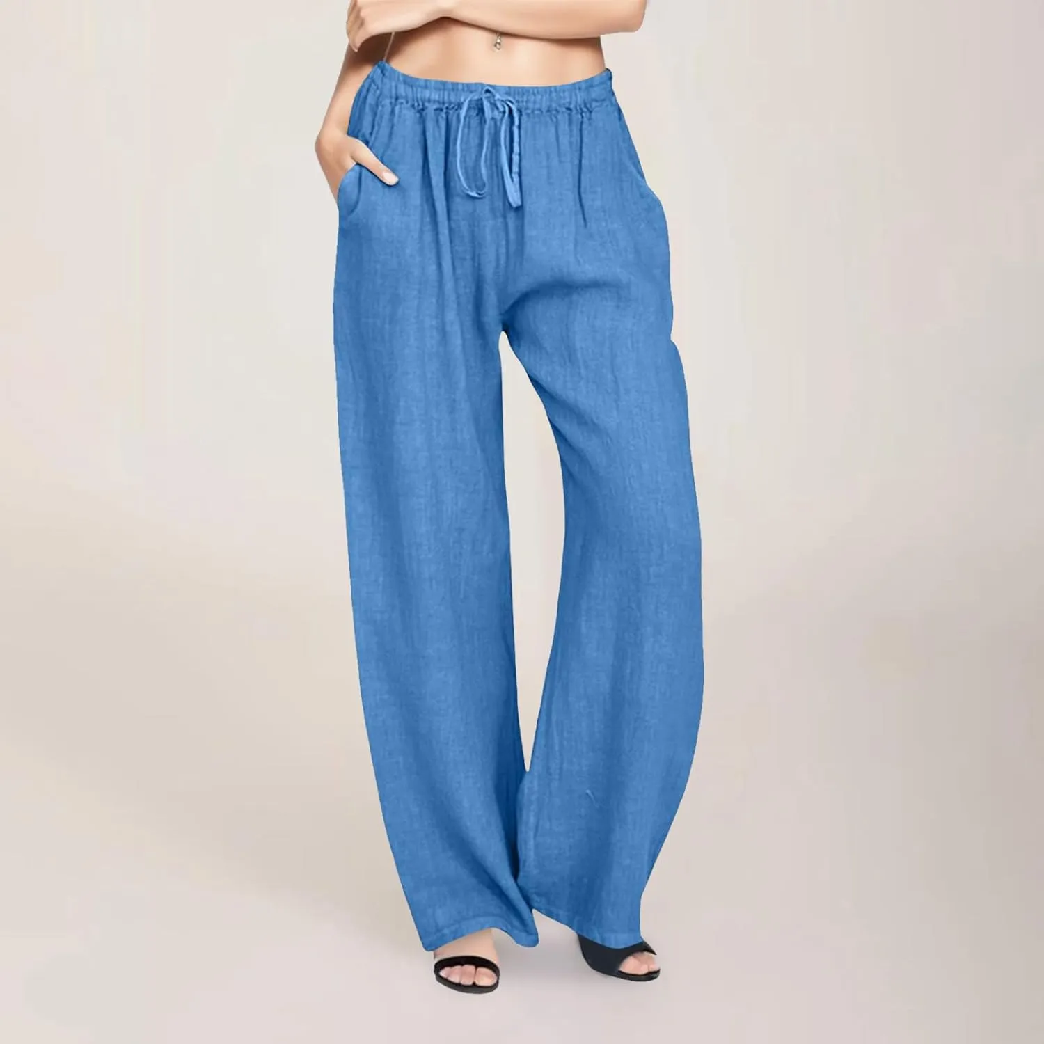 Pants For 2024 Fashion Trendy Women High Waisted Cotton Linen Summer Trouser Elastic Waist Boho Lounge Sweatpants