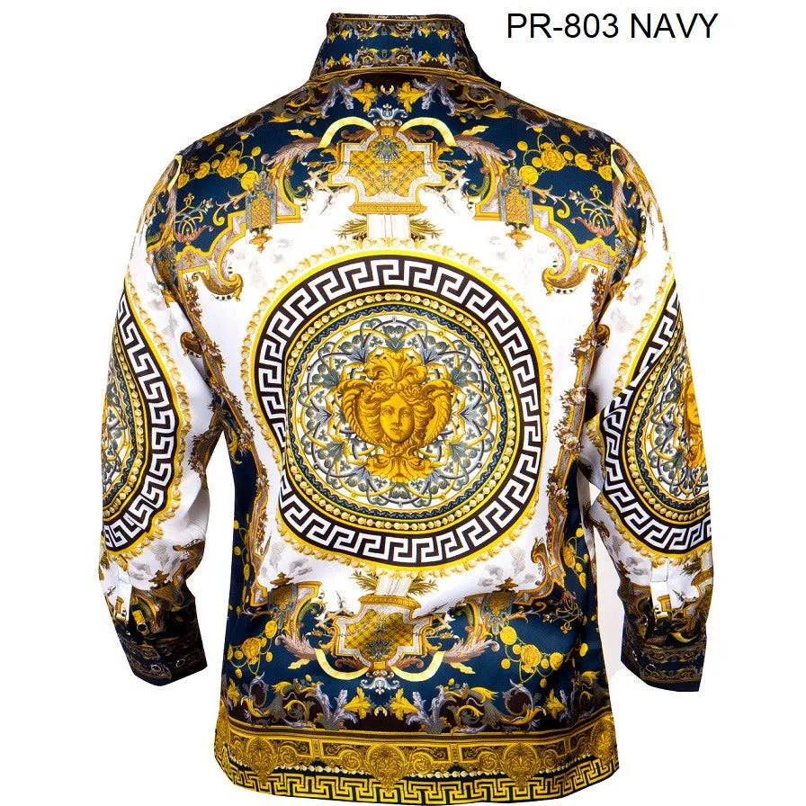 PRESTIGE BUTTON DOWN NAVY AND GOLD SHIRT