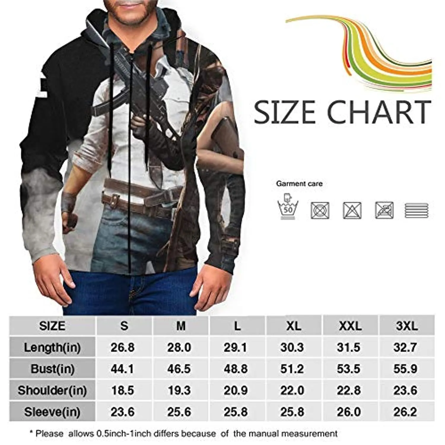 PUBG Hoodies - 3D Print Game Playerunknown's Battlegrounds Pullover with Pockets Black