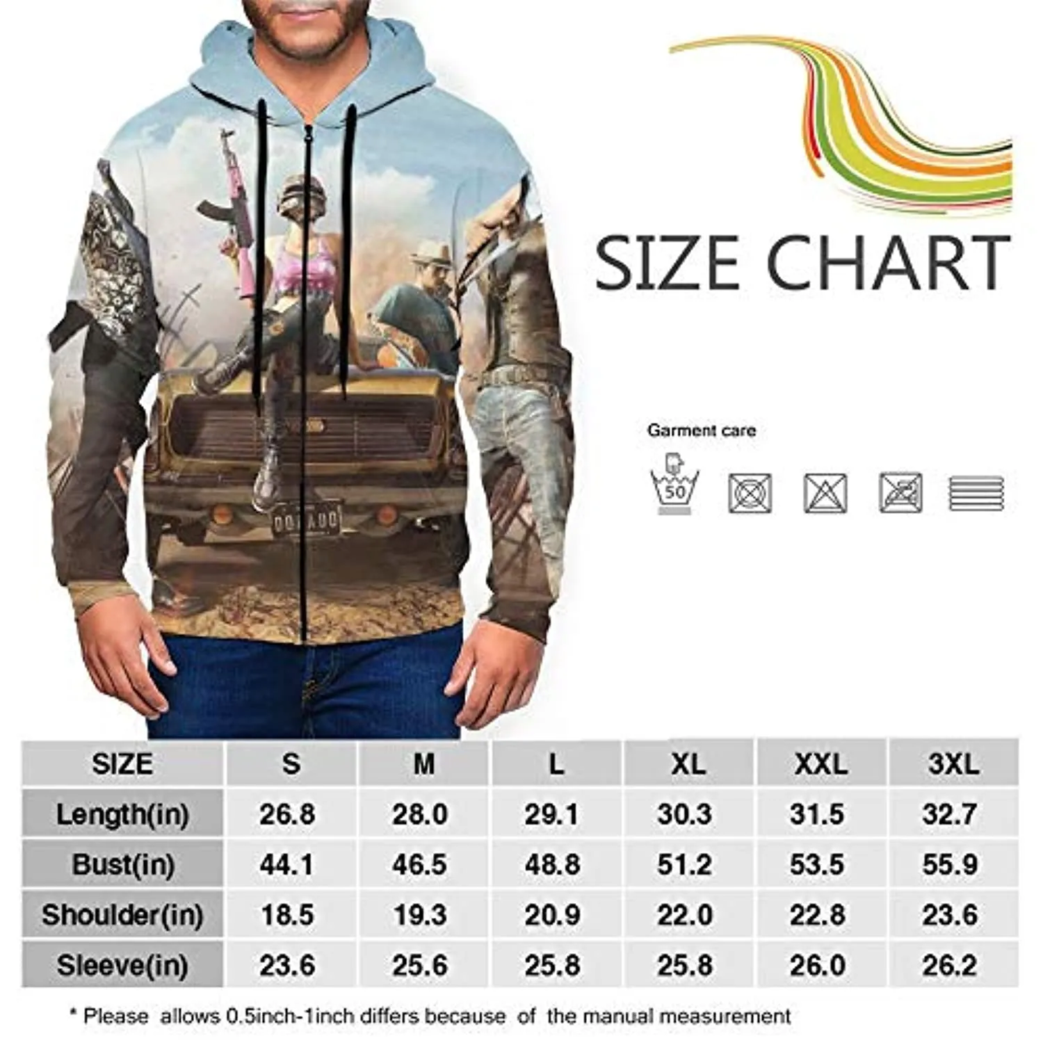 PUBG Hoodies - 3D Print Game Playerunknown's Battlegrounds Pullover with Pockets Blue and Grey