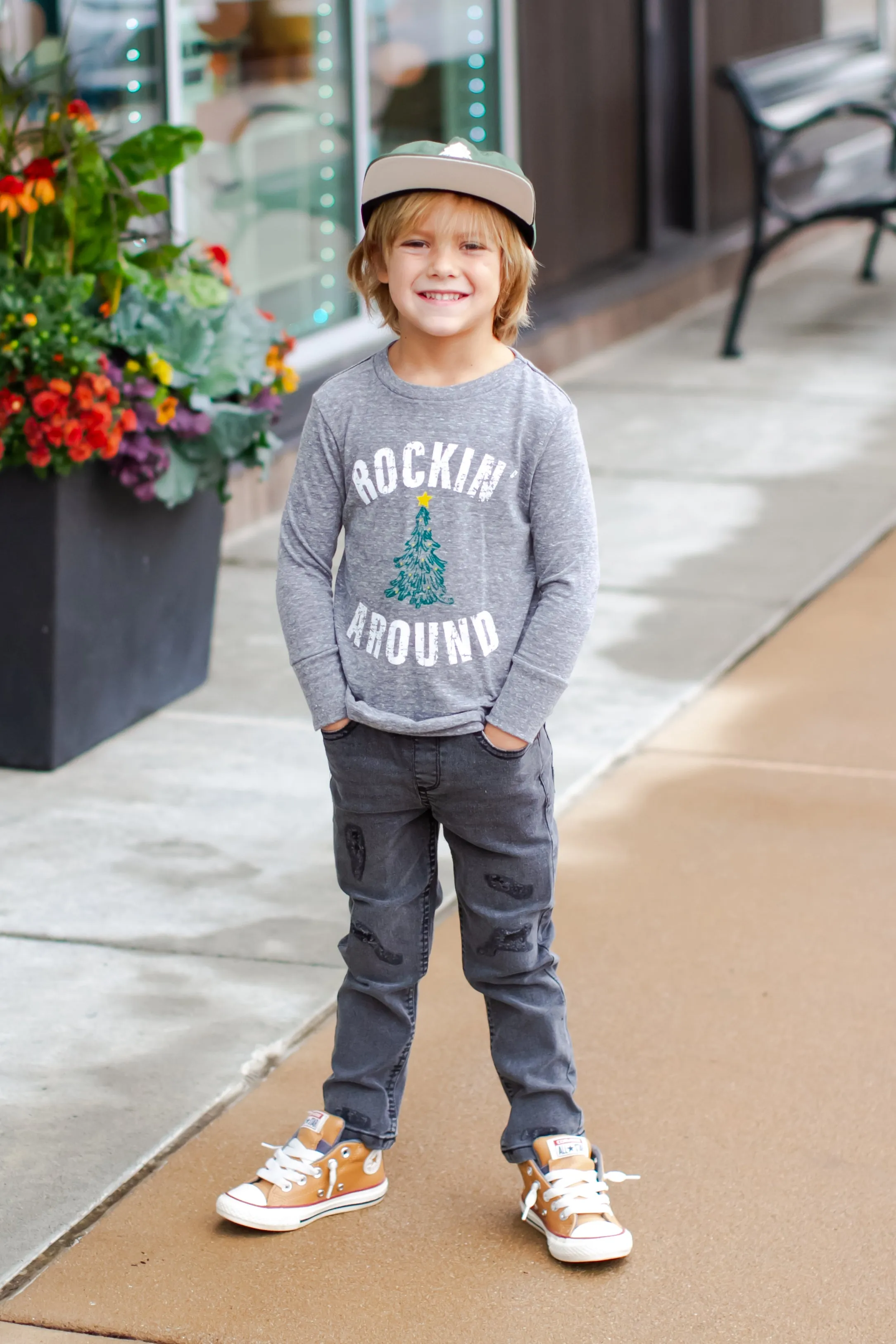 SILAS - Rockin' Around the Christmas Tree Long Sleeve Tee in Heather Grey