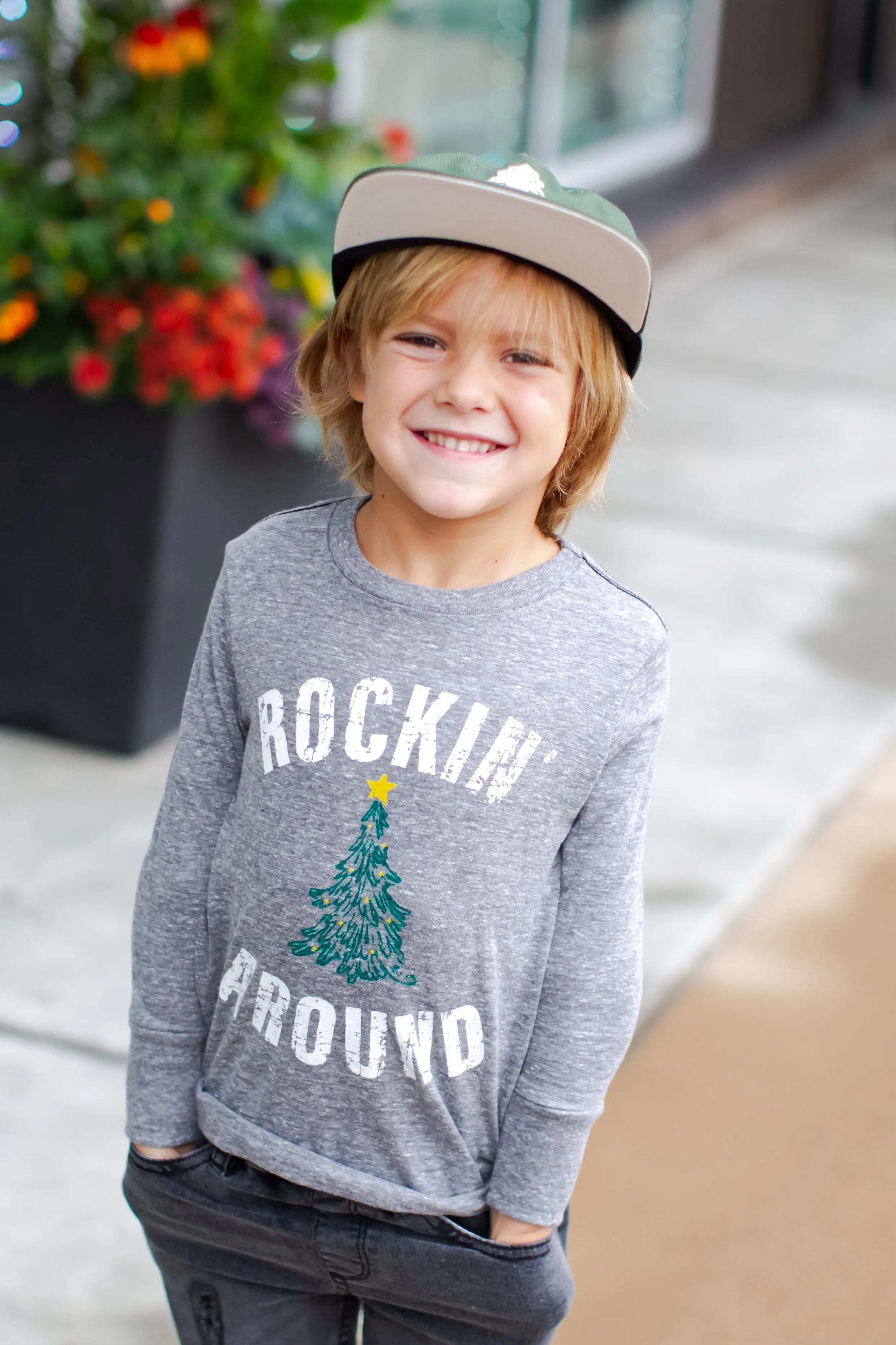 SILAS - Rockin' Around the Christmas Tree Long Sleeve Tee in Heather Grey