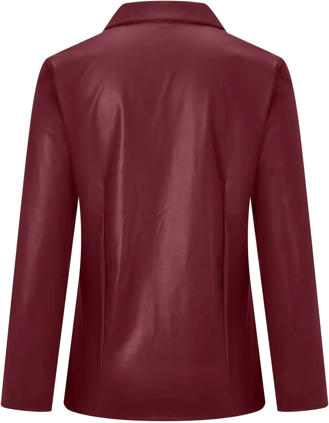 Women's Faux Leather Jacket Soft PU Snap Button Down Shirt Shacket Long Sleeve Motorcycle Fashion Leather Jacket
