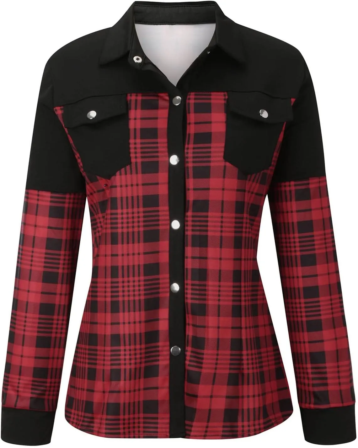 Women's Faux Leather Jacket Soft PU Snap Button Down Shirt Shacket Long Sleeve Motorcycle Fashion Leather Jacket