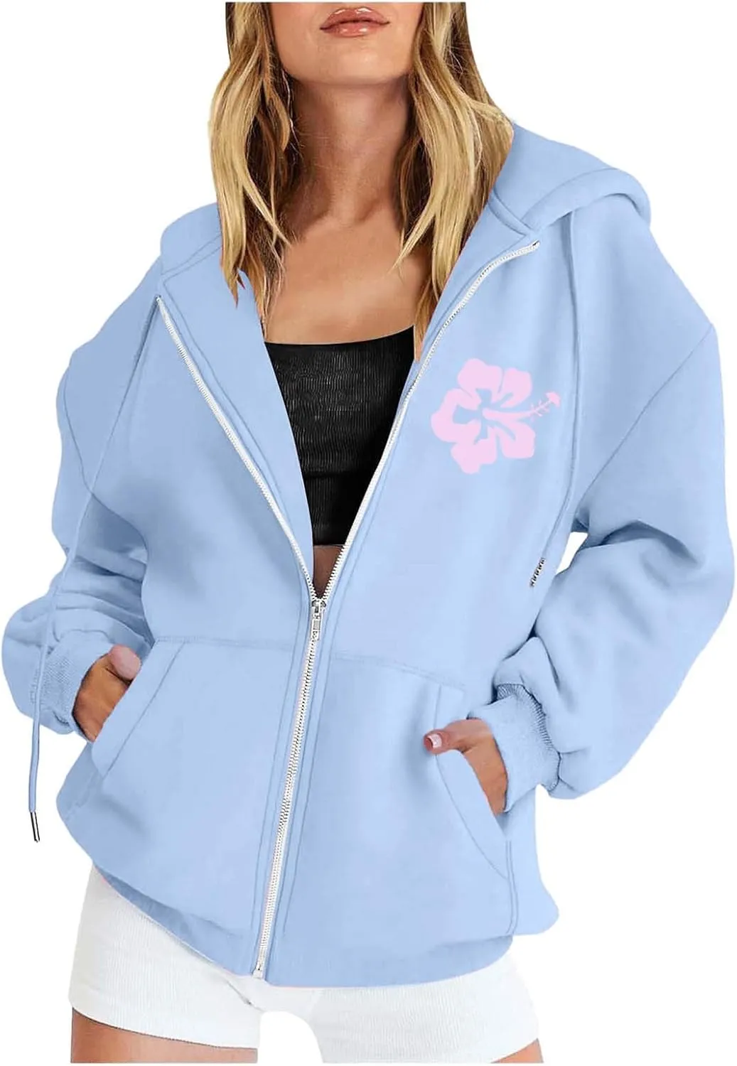Womens Oversized Hoodies Long Sleeve Graphic Preppy Sweatshirt Teen Girls Casual Loose Zip Up Jacket Fall Tops