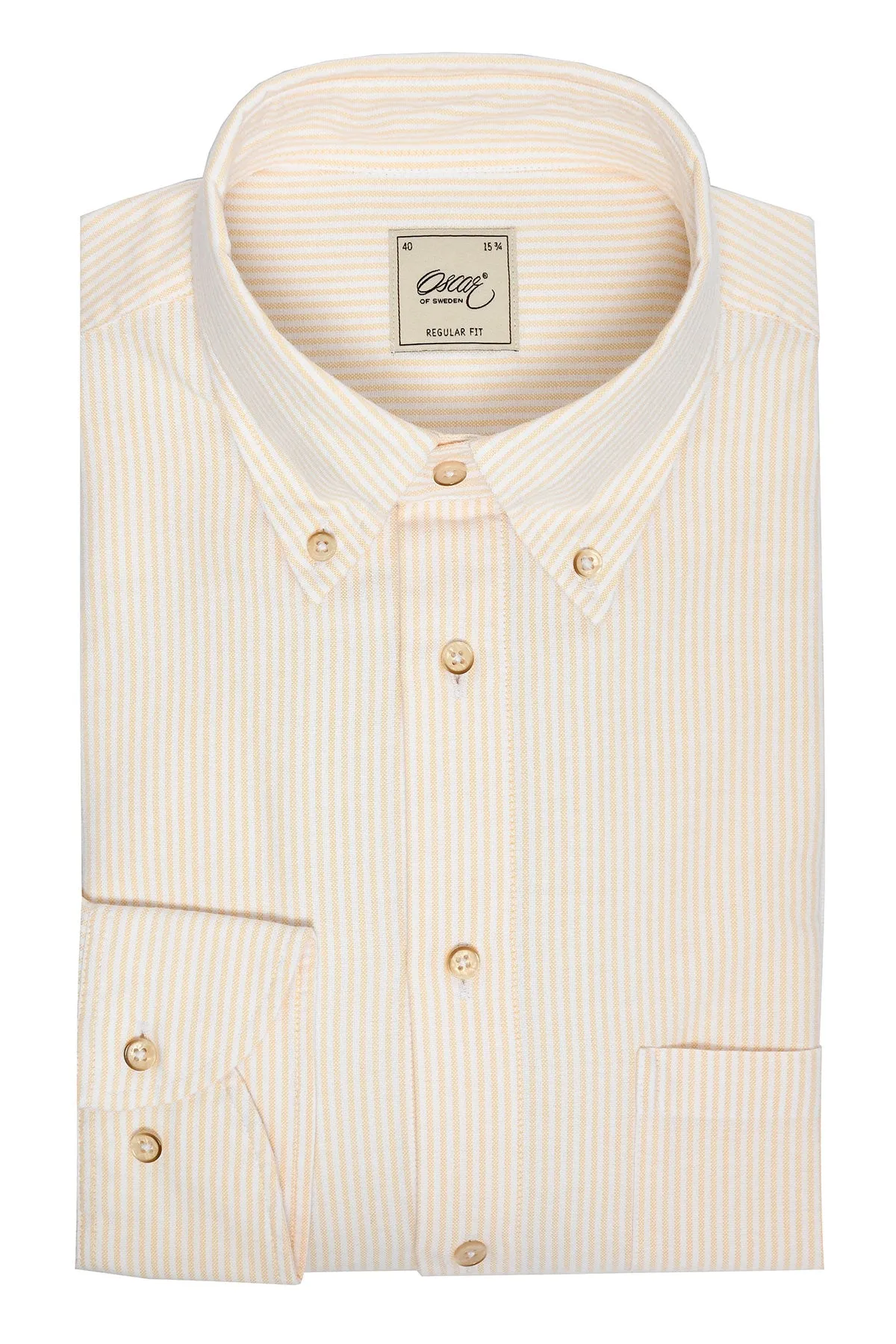 Yellow striped washed oxford regular fit shirt
